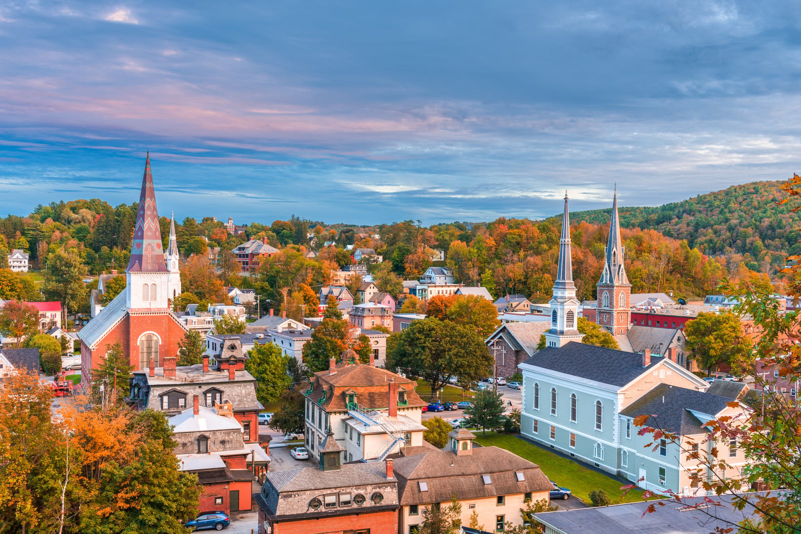 Vermont town in autumn